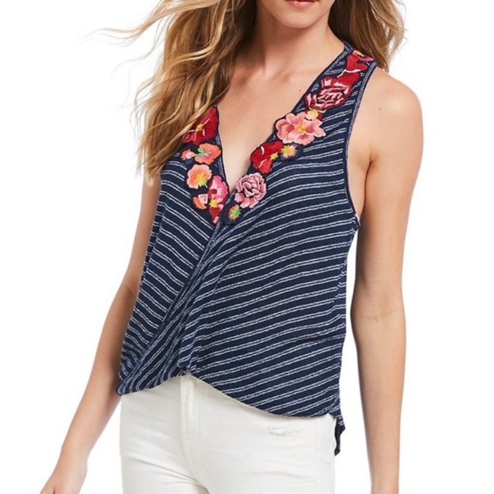 Free People Navy Frida Striped Tank